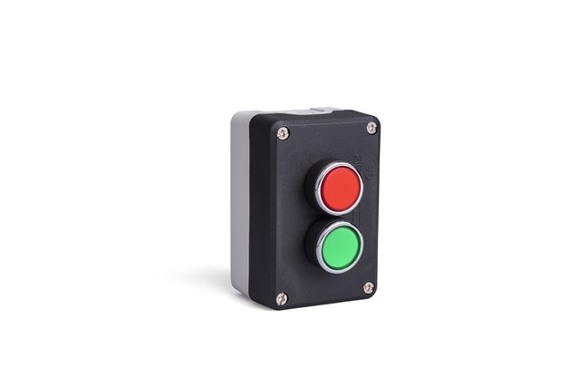 P Series Plastic 2 Holes BDDY + BDDK + 2*C3BK (NO) + CK6  ( LED RED 12-30V ) + CK9 ( LED GREEN 12-30V ) Black-Grey Control Box